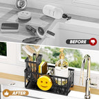 Sponge Holder for Kitchen Sink,Smiley Face Sink Caddy with Removable Brush Holder,Self-Draining Sponge Caddy for Sponge,Soap,Dish Brush,Scrubber,Kitchen Essentials and Gadgets - color: 1 Tier Black