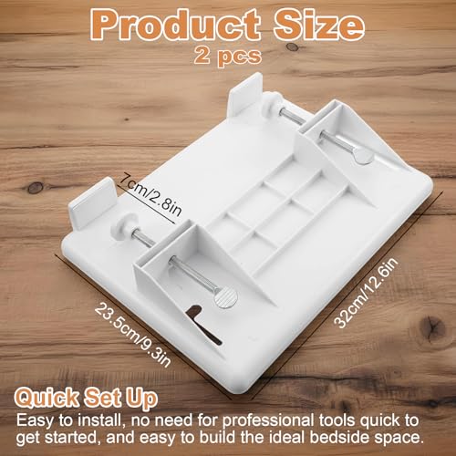 2 Pcs Bedside Shelf for Dorm Bunk Bed, Clip On Nightstand, Bed Side Table Tray Organizer, College Dorm Room Essentials for Girls/Guys, Bedside Tray with Cable Management for Dormitory, Back to School