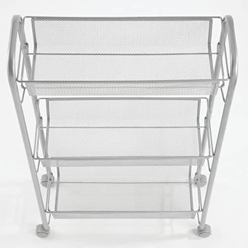mDesign Steel Rolling Utility Cart Storage Organizer Trolley with 3 Basket Shelves for Laundry Room, Mudroom, Garage, Bathroom Organization - Holds Detergents, Hand Soap - Biro Collection, Silver - color: Silver