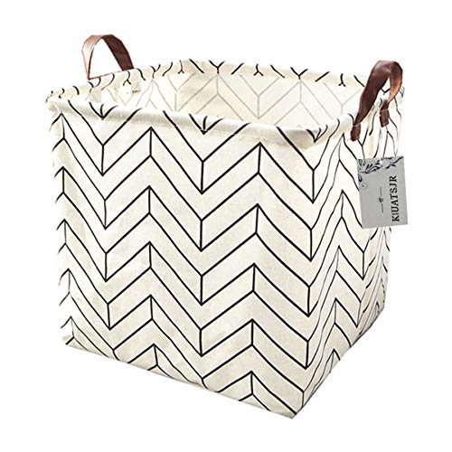 Square Canvas Toy Storage Bins Basket with Handle Collapsible Toy Organizer for Nursery Storage, Kid's Toy & Laundry, Gift Baskets(White-Geometric) - color: White-Geometric