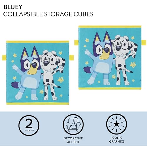 Bluey Set of 2 Collapsible Storage Cubes,10"x10"x10" Fabric Bins for Kids, Spacious Foldable Toy Organizer Boxes for Bedroom, Playroom, or Closet - color: Bluey