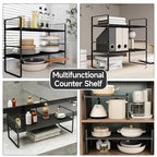 16.5-27’’L Expandable Cabinet Shelf Organizers, Stackable Metal Shelves Extender for Kitchen Countertop Storage, Adjustable Spices Shelves Rack Stand for Cupboard Pantry, Black - size: 1Pack-Common-8''Wx(16.5-27'')Lx9.6''H-Black