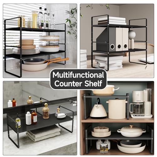 16.5-27’’L Expandable Kitchen Shelf Organizer, Stackable Shelves Organizer, Adjustable Height Pantry Spice Rack for Cabinet, Countertop, Pantry and Cupboard, Black - size: 1Pack-Common-10.2''Wx(16.5-27'')Lx9.6''H-Black