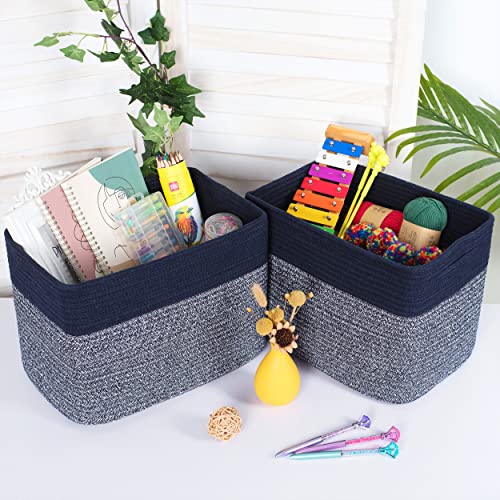 MINTWOOD Design 3-Pack Storage Baskets for Shelves, Playroom and Classroom, Book Basket, Decorative Storage Cube Bins, Woven Closet Organizers, Pantry and Shoe Organizer, Navy Blue - color: Navy Blue