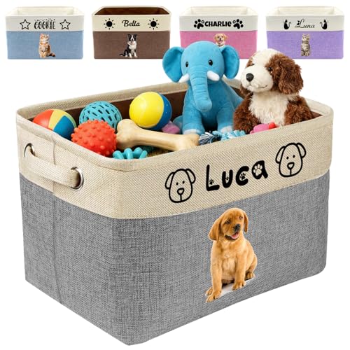 Customized Pet Toy Storage Basket - Personalized Dog & Cat Toy Organizer with Name, Foldable & Durable Fabric Bin for Pet Supplies, Organizer for Toys, Coats, Clothing, Blankets Grey - color: Grey