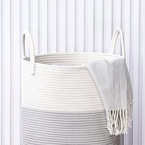 Cotton Rope Laundry Hamper by YOUDENOVA, 58L - Woven Collapsible Laundry Basket - Clothes Storage Basket for Blankets, Laundry Room Organizing, Bedroom Storage, Clothes Hamper – Blue - color: Blue, size: 58L
