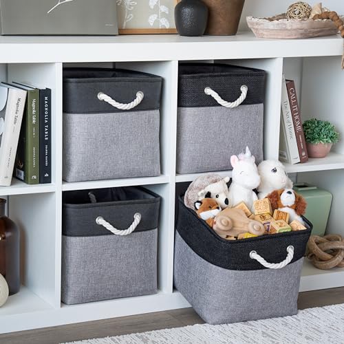 OrganiHaus 12x12 Cube Storage Bins 4 Pack, Foldable Cube Storage Organizer w/ Rope Handles, Collapsible Fabric Bins for Toys, Clothes & Closet Organization, Fabric Square Baskets - Gray/Black - color: Gray Base / Black, size: 4 pcs (12x12)