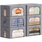 Lifewit Clothes Storage Bins with Metal Frame, Stackable Storage Box, Foldable Clothing Storage Bins with Lids, 25L Storage Bags Fabric Box Organizer with Clear Window＆ Zippers＆ Sturdy Handles 6 Pack - size: 25L