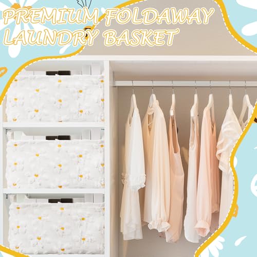Kathfly Daisy Storage Baskets Plush Faux Fur Jacquard Design Laundry Basket with Handles Waterproof Flower Storage Bins Fabric Shelf Baskets for Organizing Closet Clothes - style: Daisy
