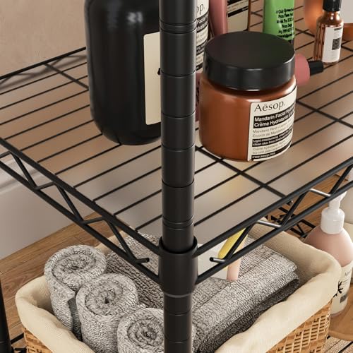 Golpart Small 3 Tier Shelves Storage Wire Shelving Unit Metal Shelf Adjustable Organizers Storage Shelving with Wheels for Bathroom Laundry Room Kitchen Pantry12”D x 18”W x 30.7”H Black - color: Black, size: 3 shelves (12 "D X 18 "W X 30.7 "H)