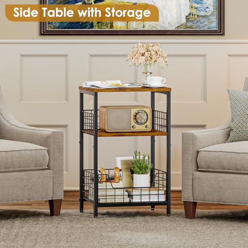 X-cosrack Side Table, Small End Table Record Player Stand with Storage, Vinyl Record Storage Night Stand for Living Room, Bedroom,Office(Patent Pending)(Rustic Brown & Black) - color: Rustic Brown