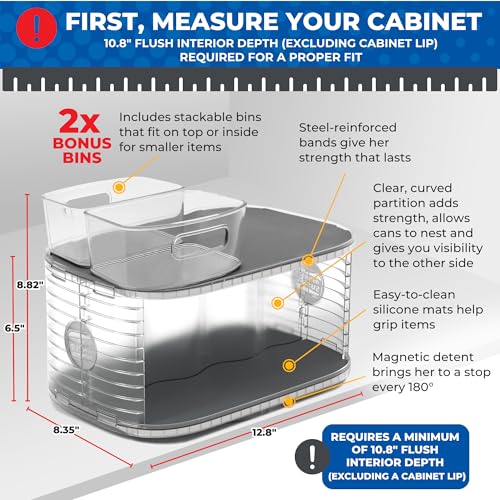 Mighty Susan 2-Tier Lazy Susan Pantry Organizer – Steel Reinforced Turntable for Kitchen Cabinets & Pantry Storage – Heavy-Duty Can Organizer Holds Up to 30 lbs – Rotates 360° – Includes 2 Bonus Bins - size: Mighty Susan 2-Tiered