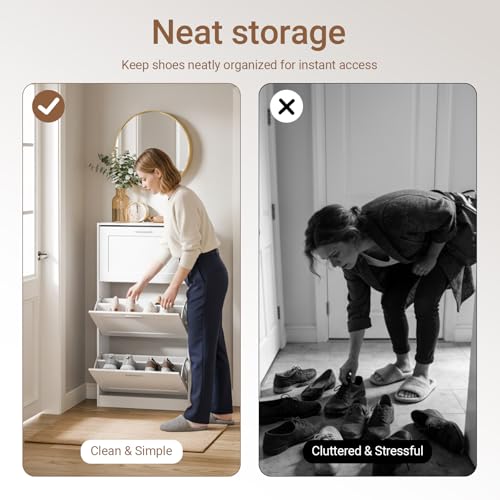Haotian Shoe Cabinet Storage for Entryway, Narrow Shoe Cabinet with Three Flip Drawers to Save Space, Shoe Rack Cabinet for Front Door Entrance Hallway (White) - color: White, size: 3-Drawers