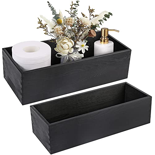 LotFancy Bathroom Decor Box, 2 Pack Wooden Toilet Paper Holder, Black Toilet Tank Storage Basket, Farmhouse Rustic Back of Toilet Tray - color: Black