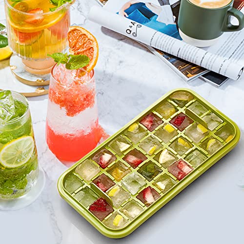 Ice Cube Tray with Lid and Bin, 2 Pack for Freezer, 64 Pcs Ice Cube Mold (Green) - color: Green