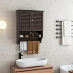 Tangkula Wall Mounted Bathroom Cabinet w/Open Shelf & Bar, Medicine Cabinet w/Double Louvered Doors, Adjustable Shelf, Wall Storage Cabinet for Bathroom Living Room Kitchen (Espresso) - color: Espresso