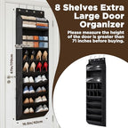 8 tiers Door Shoe Organizer, Multifunction Over the Door Hanging Shoe Rack with Oxford Fabric Deep Pockets, 66.9 x 16.5 x 5.9 Inches Storage Organizer (Black)