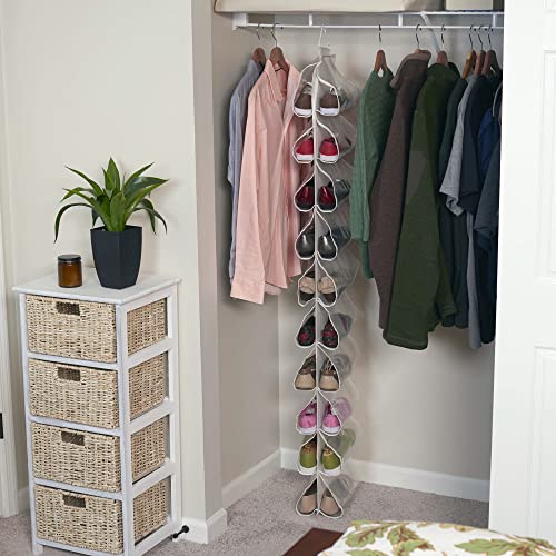 Household Essentials 20-Pocket Closet Shoe File, Durable Canvas and Plastic, Holds 10 Pairs of Shoes, Individual Storage, Single Hook System - color: Natural