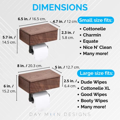 Day Moon Designs Toilet Paper Holder with Shelf - Flushable Wipes Dispenser & Storage Fits Any Bathroom, Keep Your Wet Wipes Hidden - Wooden Wall Mount Bathroom Organizer - Small, Dark Wood - color: Polished Chrome, size: 2 Pack - Wall Mount - Classic