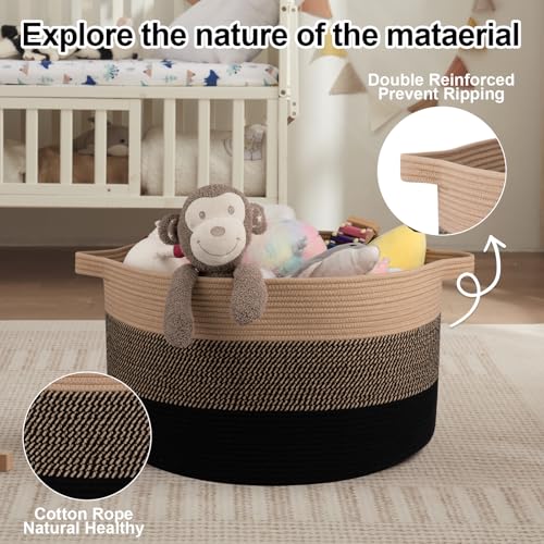 OIAHOMY 90L Blanket Basket for Living Room, Large Basket 23" x 23" x 13" with Handle, Laundry Hamper for Blankets, Pillows, Toy Storage for Kids, Dogs - Yellow and Black - color: Yellow and Black, size: 23" x 23" x 13"