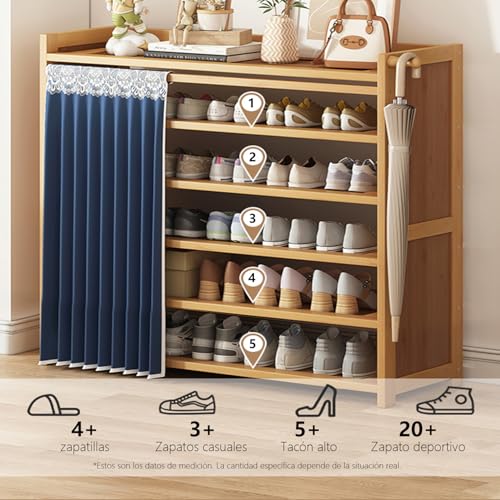 6-Tier Bamboo Shoe Rack with Cover, Free Standing Shoe Racks, Bamboo Wood Shoe Rack for Entryway & Closet, Holds up to 18-24 Pairs of Shoes 38.8" x 10.4" x 37.8" - size: 6-Tier with Cover
