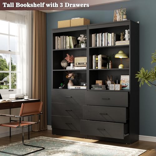 Aheaplus 47.2" Closet Drawers System, 3.94FT Wood Closet Organizer System with 6 Drawers, Modular Small Walk-in Closets Storage Unit, Set of 2, Black (47.2" L x 13.8" W x 71" H) - color: Black, size: 47.2''