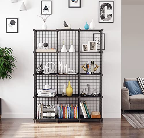 AWTATOS Wire Cube Storage Organizer, Closet Organizers and Storage, Metal 12 Cube Storage Shelves Bookshelf, Portable Closet Clothes Organizer for Bedroom, Home, Office, Black - color: Black, size: 12 Cube(30x30cm)