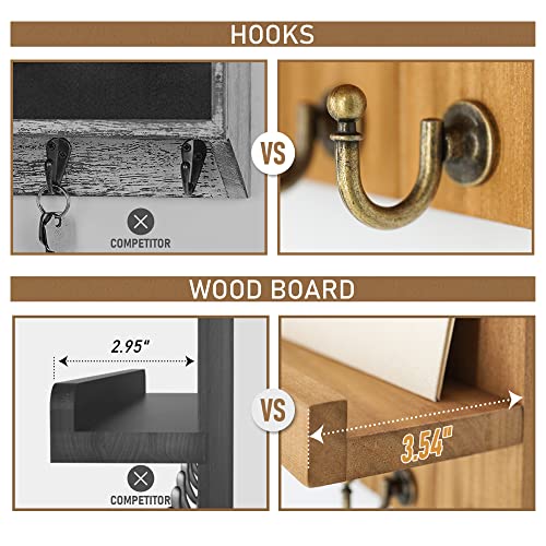 Rebee Vision Farmhouse Key Holder for Wall - Decorative Wall Shelf with Key Hooks & Mail Organizer Wall Mount for Apartment Essentials - Rustic Living Room Decor (Light Brown, 3.54"D x 10"W x 7.28"H) - color: Light Brown, size: 10 Inch