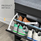 HOMCOM Modern Shoe Rack Bench for Entryway, Storage Organizer with Cushion, 2 Drawers, Adjustable Shelf, Holds 8 Pairs, Black - color: Black