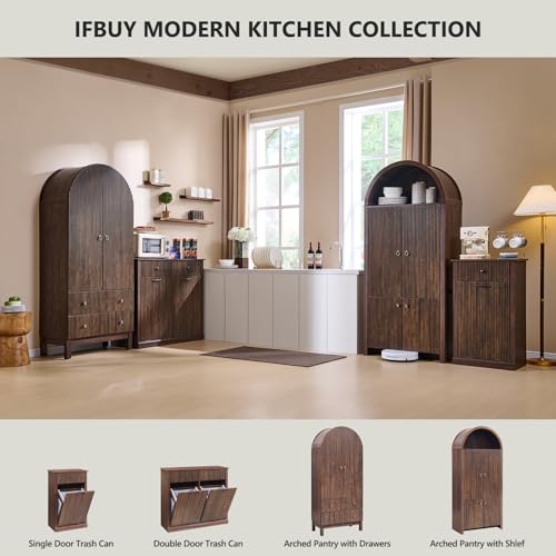 IFBUY Modern Double Tilt-Out Laundry Hamper Cabinet, 20 Gallon Fluted Trash Can Cabinet w/2 Drawers, Wooden Hidden Garbage Can Cabinets w/Laundry Basket, Free Standing for Bathroom and Kitchen, Brown - color: Brown, size: 13"D x 39.3"W x 35.8"H (Full)