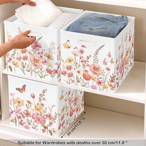 11.8" Wild Flower Storage Cube Organizer Set 3Pcs Clothes Storage Basket Bin for Closet Shelf Garden Butterfly Nursery Kid Room Book Toy Chest, Wildplants - color: Wildplants