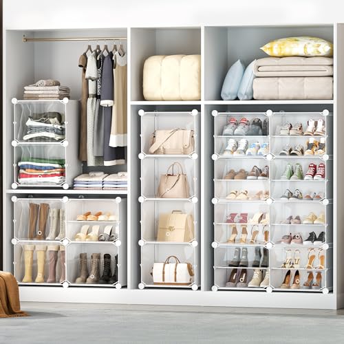 Shoe Storage,10 Tier Shoe Rack Organizer for Closet Shoe Cabinet with Door Shoe Shelves for Closet,Entryway,Hallway,Bedroom - color: Transparent Door-white, size: 20 Pairs - 10 Tier