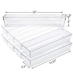 Kingrol 10 Pack 12 x 3 x 2 Inch Clear Drawer Organizer Trays, Desk Drawer Divider Storage Bins, Storage Box Set for Kitchen Bathroom Office Supplies