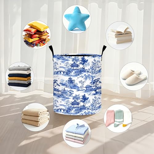 Chinoiserie Laundry Basket Storage Bin Foldable Laundry Hamper Clothes Storage Bucket Organizer 19.6x15.7 Inch For Laundry Room/Bedroom/Bathroom - color: Chinoiserie