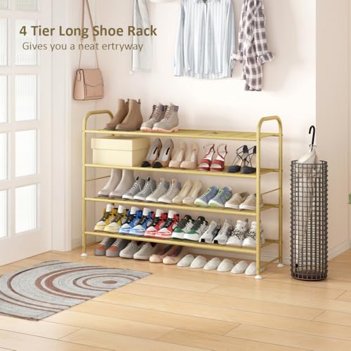 LINZINAR Shoe Rack 4 Tier Storage Organizer for Closet Entryway Metal Gold - color: Gold, size: 4-Tier
