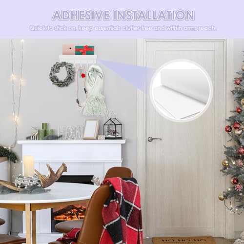 VIS'V Key Holder Wall Mount, Compact Adhesive Key Rack with Tray, 6 Hooks, 2 Mount Options, White - color: White