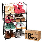 Sundaze Shoe Rack - 4 Tier Shoe Rack for Closet, Sturdy Stackable Shoe Organizer for Closet, Bedroom, Entryway, Garage, Non Woven Fabric Shelf, Black, Holds 8-12 Pairs - size: 4 Tier (18.3" W)