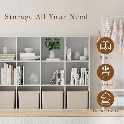 VDNEND Wooden Cube Storage Organizer with Closed Back Panel, 11in Cube Shelf Opening, Bookshelf, Display Shelf,Closet Cabinet for Home and Office (Embossed White, 12-Cube 35.98L*9.45W*47.72H) - color: Embossed White, size: 12-Cube 35.98L*9.45W*47.72H