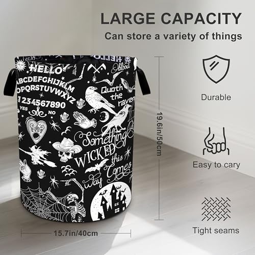Halloween Black Laundry Basket Foldable Oxford Cloth Tote Bag Laundry Hamper Clothes Storage Bucket Organizer For Bathroom/Laundry Storage/Bedroom 19.6x15.7 Inch - color: Halloween Crow