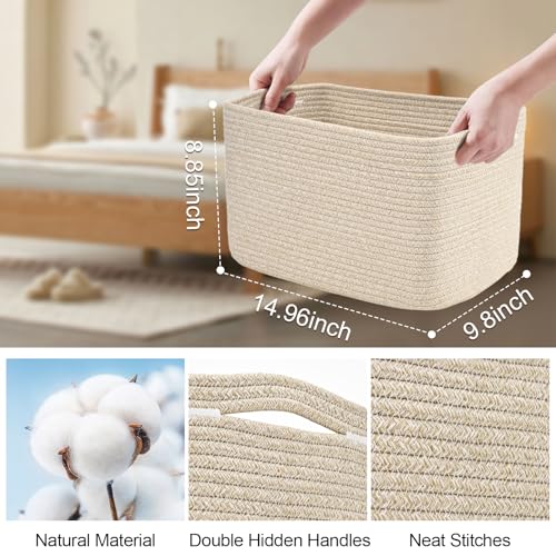 Baskets for Organizing,Storage Baskets,3 Pack Baskets for Shelfves,15"×10"×9" Woven Brown Basket,toy storage bins,bins for organization - color: Brown