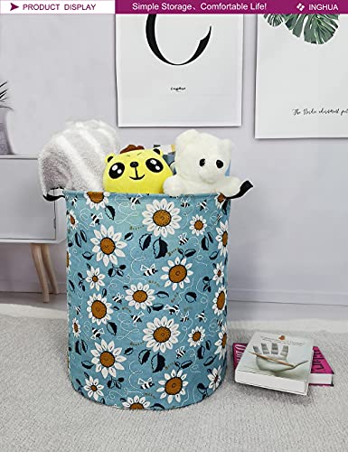 Laundry Hamper Large Canvas Fabric Lightweight Storage Basket/Toy Organizer/Dirty Clothes Collapsible Waterproof for College Dorms, Boys and Girls Bedroom,Bathroom (Sunflower) - color: Sunflower