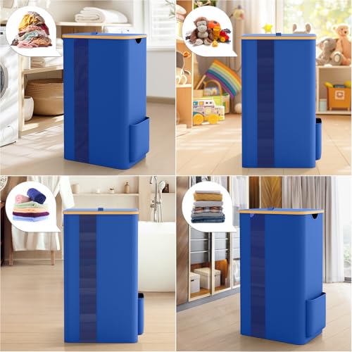 BlissTotes 100L Bamboo Laundry Hamper with Lid, Breathable Mesh Bag & Window, Portable, Moisture Resistant, Blue - color: Blue, size: 100L