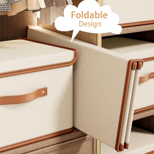 Tuza 4 Pack Storage Bins with Lids, Collapsible Closet Organizer Container, Fabric Organizer Box with Handles, Decorative Storage Boxes with Lids for Organizing Clothes, Books, File, White, Medium - color: White, size: 4 Pack - Medium