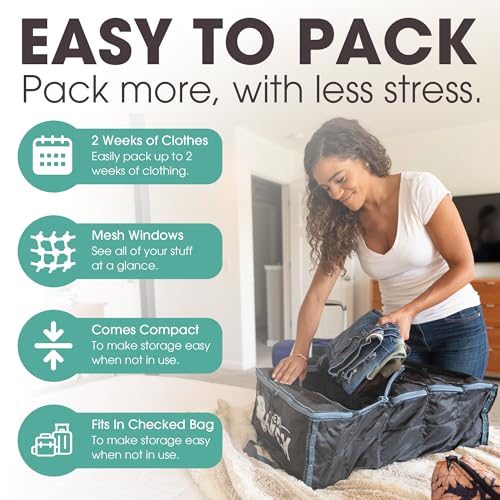 Pack Gear Hanging Suitcase Organizer - Our Large Hanging Luggage Organizer Fits Any Suitcase - Our Packing Cubes For Travel Uses Mesh Windows to Make it Easy to Find your Clothes (Green, L) - color: Green, size: Large (Check-In)