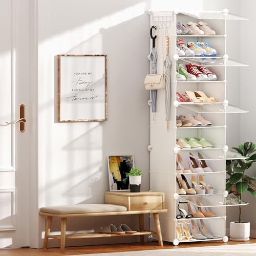 Shoe Storage,10 Tier Shoe Rack Organizer for Closet Shoe Cabinet with Door Shoe Shelves for Closet,Entryway,Hallway,Bedroom - color: Transparent Door-white, size: 20 Pairs - 10 Tier