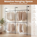 Giantex Industrial Pipe Clothing Rack, 79" Wall Mounted Heavy-Duty Metal Garment Organizer with 4 Hanging Rods, 2-Tier Walk-in Closet System for Wardrobe Closet, Retail Display - size: 79 Inches