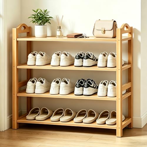 4-Tier Shoe Rack Bamboo Shoe Organizer Free Standing Shoe Storage for Entryway, Closet, Hallway, Bathroom and Living Room, Natural - size: 4 TIER