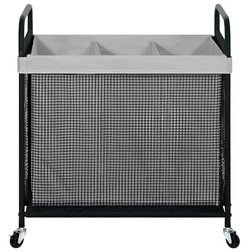 STO STO Laundry Hamper 3 Section, 120L Rolling Laundry Sorter Cart with Removable and Washable Liner Bag, Clothes Hamper with Wheels and Metal Handle for Laundry Room and Bedroom, Gray - color: Gray, size: 3-Section