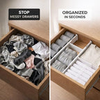Adjustable Drawer Dividers – Expandable 14.7–21” Drawer Organizer with Non-Slip Ends, Easy Install for Kitchen, Dresser & Closet Storage (“White”)