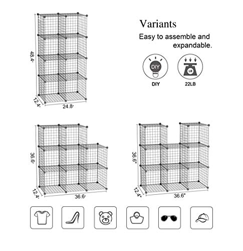 C&AHOME Wire Cube Storage, 8-Cube Organizer Metal C Grids Storage, Storage Bins Shelving, Modular Book Shelf, DIY Closet Cabinet Ideal for Living Room, Home, Office 24.8" L x 12.4" W x 48.4" H Black - color: Black, size: 8 Cube
